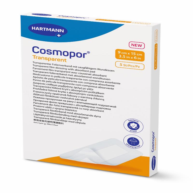 Пов'язка плівкова прозора з абсорбуючою подушечкою Cosmopor® Transparent 9см x 15см 5шт
